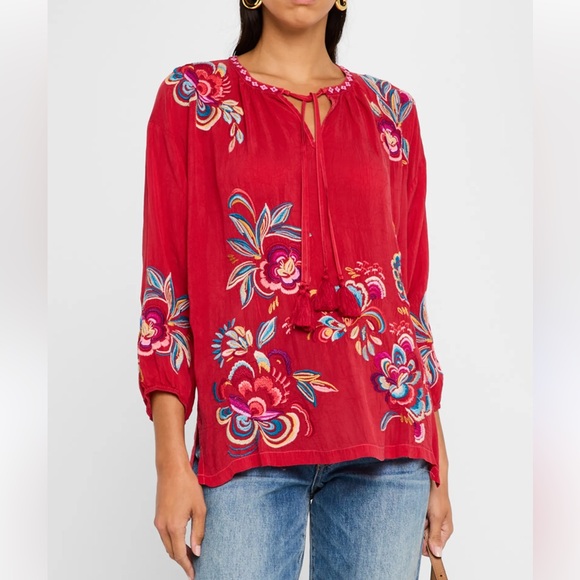 Johnny Was Tops - New Johnny Was Zadonia Floral Tassel Tie Blouse